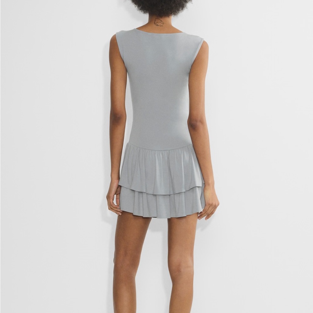 Aritzia Light Gray Ruffle Mini Dress - Picture 2 of 8